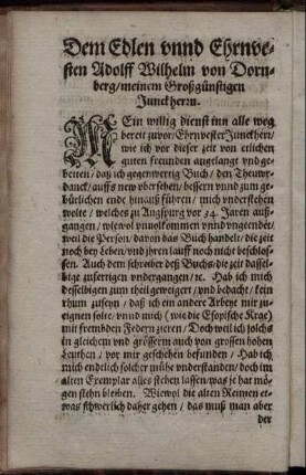 Dem Edlen unnd Ehrnvesten Adolff Wilhelm von Dornberg / meinem Großgünstigen Junckherrn.
