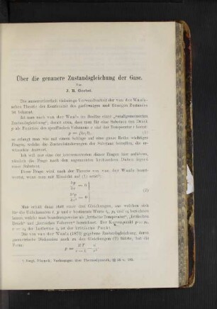Über die genauere Zustandsgleichung der Gase