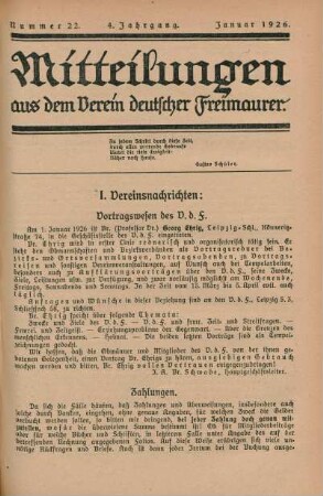 Nummer 22. 4. Jahrgang. Januar 1926.