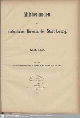 13.1979: Mittheilungen des Statistischen Bureaus der Stadt Leipzig