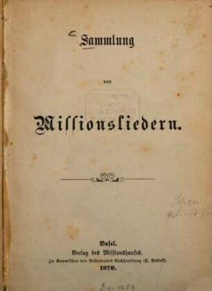 Sammlung von Missionsliedern (herausgegeben von Josenhans.)