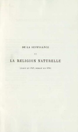 De la suffisance de la religion naturelle