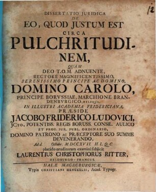 Dissertatio Juridica De Eo, Quod Justum Est Circa Pulchritudinem
