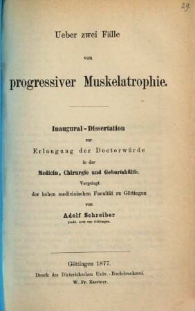 Ueber zwei Fälle von progressiver Muskelatrophie