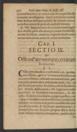 [...] Sectio IX. De Officio Patronorum certarum Ecclesiarum