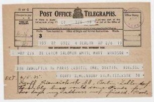 Telegramm von Kurt Korff, Berlin an Erich Salomon