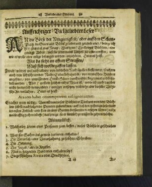 Auffrichtiger Vielgeliebter Leser