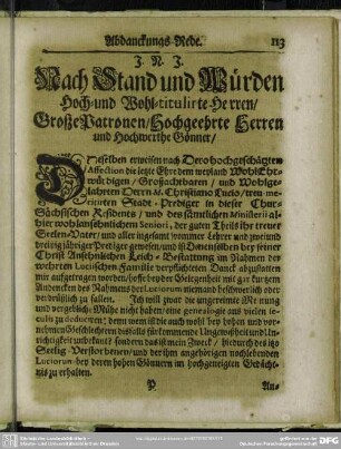 Abdankung : Abdanckungs-Rede