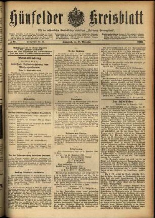 Erste Ausgabe vom Samstag, den 25. November 1916.