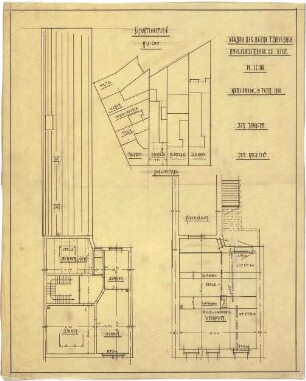 Billing, Hermann; Karlsruhe, Amalienstr. 53; Haus Bausback - Lageplan; Grundriss EG; Grundriss Keller