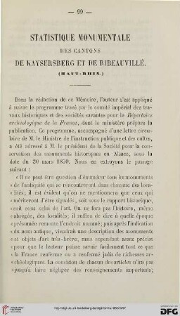 3: Statistique monumentale des cantons de Kaysersberg et de Ribeauvillé (Haut-Rhin)