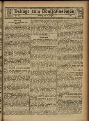 Zweite Ausgabe vom Sonntag, den 20. August 1916.