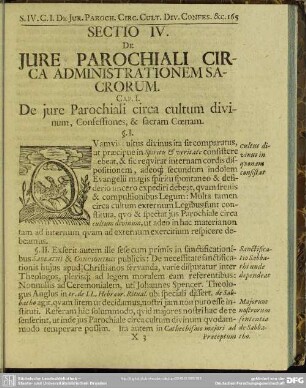 Sectio IV. De Jure Parochiali Circa Administrationem Sacrorum