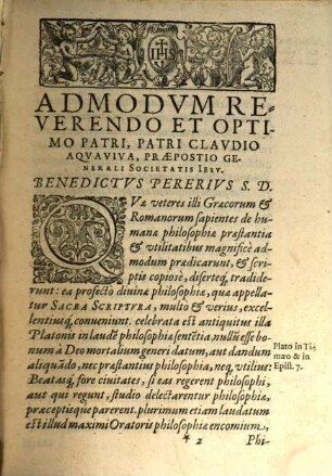 Benedicti Pererii Valentini, E Societate Iesv ... Tomvs Selectarvm Dispvtationvm In Sacram Scriptvram, 2. Continens centum octoginta octo Disputationes super Epistola beati Pauli ad Romanos