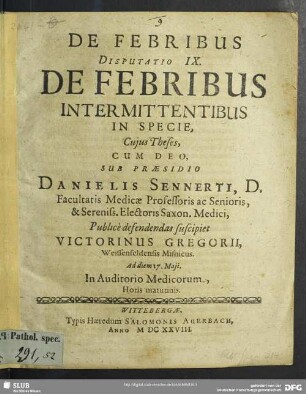 9: De Febribus Intermittentibus In Specie