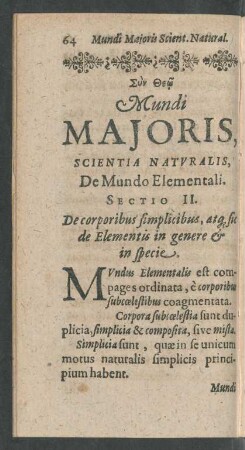 Sectio II. De corporibus simplicibus, atq[ue] sit de Elementis in genere [et] in specie.