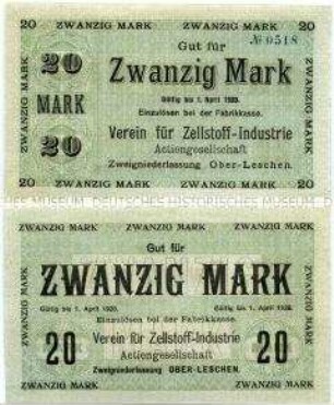 Ober-Leschen, Verein für Zellstoff-Industrie AG, 20 Mark