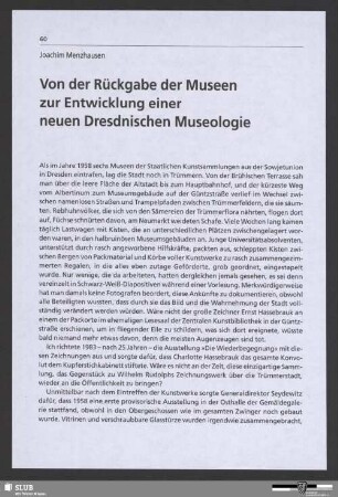 Von der Rückgabe der Museen zur Entwicklung einer neuen Dresdnischen Museologie