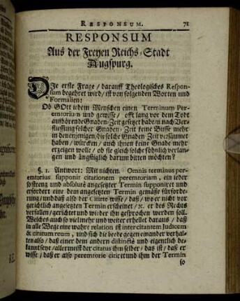 Responsum Aus der Freyen Reichs-Stadt Augspurg.