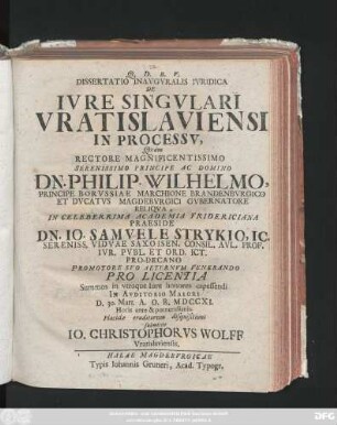 Dissertatio Inavgvralis Ivridica De Ivre Singvlari Vratislaviensi In Processv