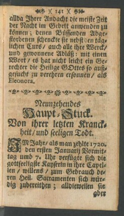 Neunzehendes Haupt-Stuck. Von ihrer letzten Kranckheit/ und seeligen Todt