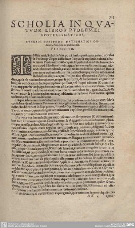 Scholia in Quatuor Libros Ptolemaei Apotelesmaticos