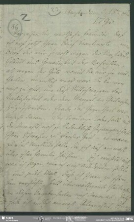 Eigenh. Brief von Luise Wiedemann an August Wilhelm von Schlegel, Amsterdam, 18.06.1793