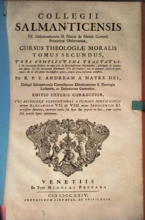 Collegii Salmanticensis FF. Discalceatorum B. Mariae de Monte Carmelo Primitivae Observantiae, Cursus theologiae moralis, 2