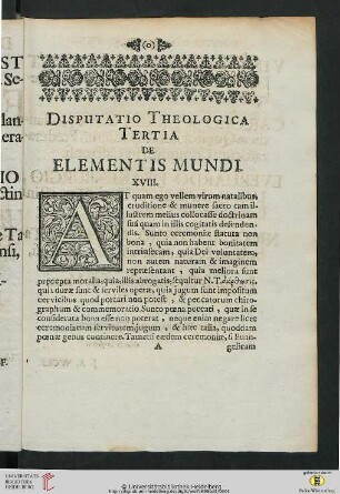 Disputatio Theologica Tertia de Elementis Mundi