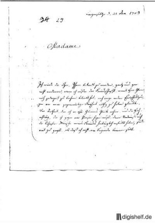 29: Brief von Johann Christoph Schmidt an ... Frau ? Gleim