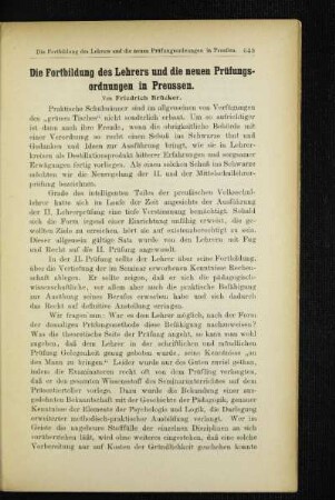 ¬Die¬ Fortbildung des Lehrers und die neuen Prüfungsordnungen in Preussen