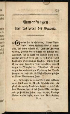179-184, Anmerkungen über das Leben des Gravina.