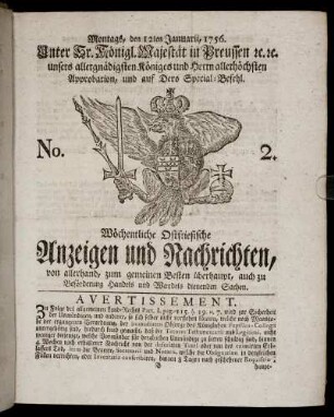 No. 2. Montags, den 12ten Januarii, 1756.