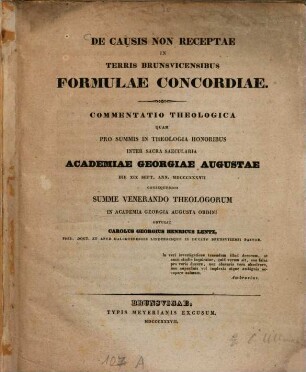 De causis non receptae in terris Brunsvicensibus formulae concordiae : Diss. inaug.