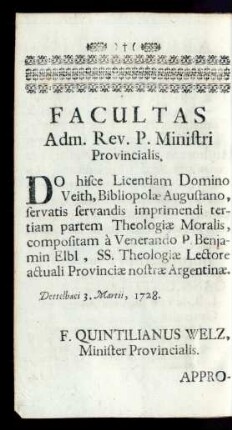 Facultas Adm. Rev. P. Ministri Provincialis