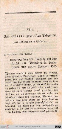 VIII. Aus Dürers gedruckten Schriften