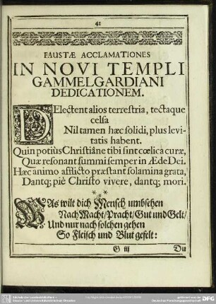 Faustae Acclamationes In Novi Templi Gammelgardiani Dedicationem