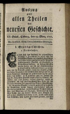 XII. Stück, Coburg, den 19. Merz, 1757.