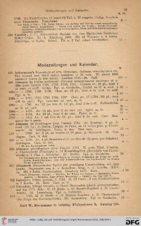 Modezeitungen und Kalender (Nr. 525 - 582)