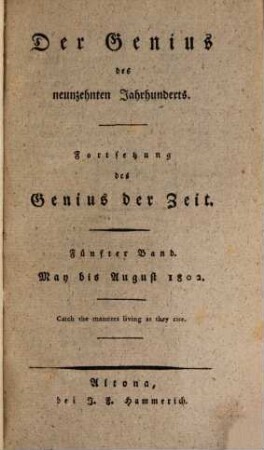 Der Genius des neunzehnten Jahrhunderts. 5, 5. 1802