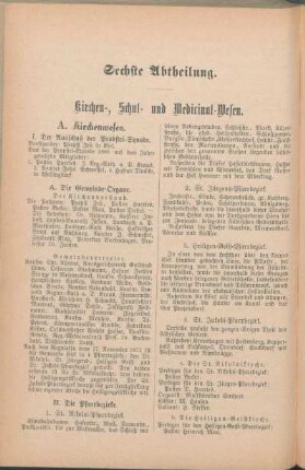 Sechste Abtheilung. Kirchen-, Schul- und Medicinal-Wesen.