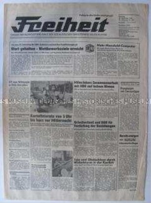 Regionale Tageszeitung der SED "Freiheit" zur Vorbereitung des 40. Jahrestages der DDR