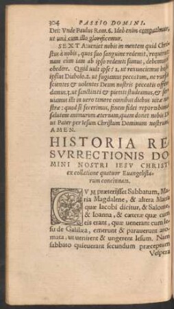 Historia Resurrectionis Domini Nostri Iesu Christi ex collatione quatuor Evangelistarum concinnata.