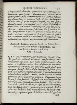 Aristotelis loci expenduntur speciebus spiritalibus suffragantes [...] Cap. XXXI.