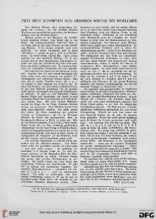 Zwei neue Schriften von Heinrich Wieynk bei Woellmer