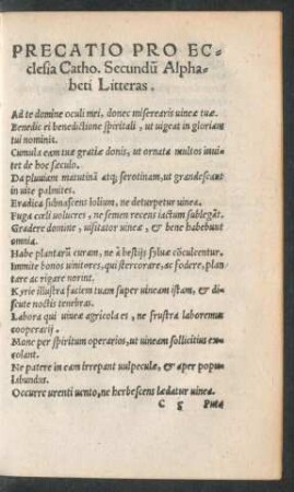 Precatio Pro Ecclesia Catho. Secundum Alphabeti Litteras.