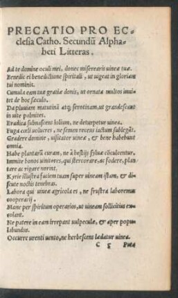 Precatio Pro Ecclesia Catho. Secundum Alphabeti Litteras.