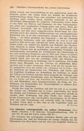 104-107 [Rezension] Schneider, Carl, Geistesgeschichte des antiken Christentums