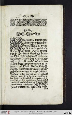 Fuerstliche Leich-Procession