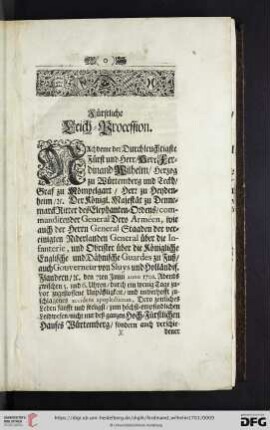 Fuerstliche Leich-Procession